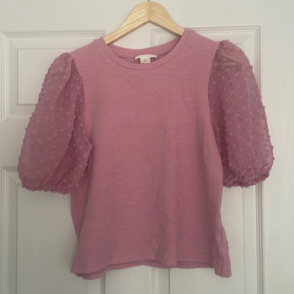 Maeve Anthropologie pink puff sleeve top